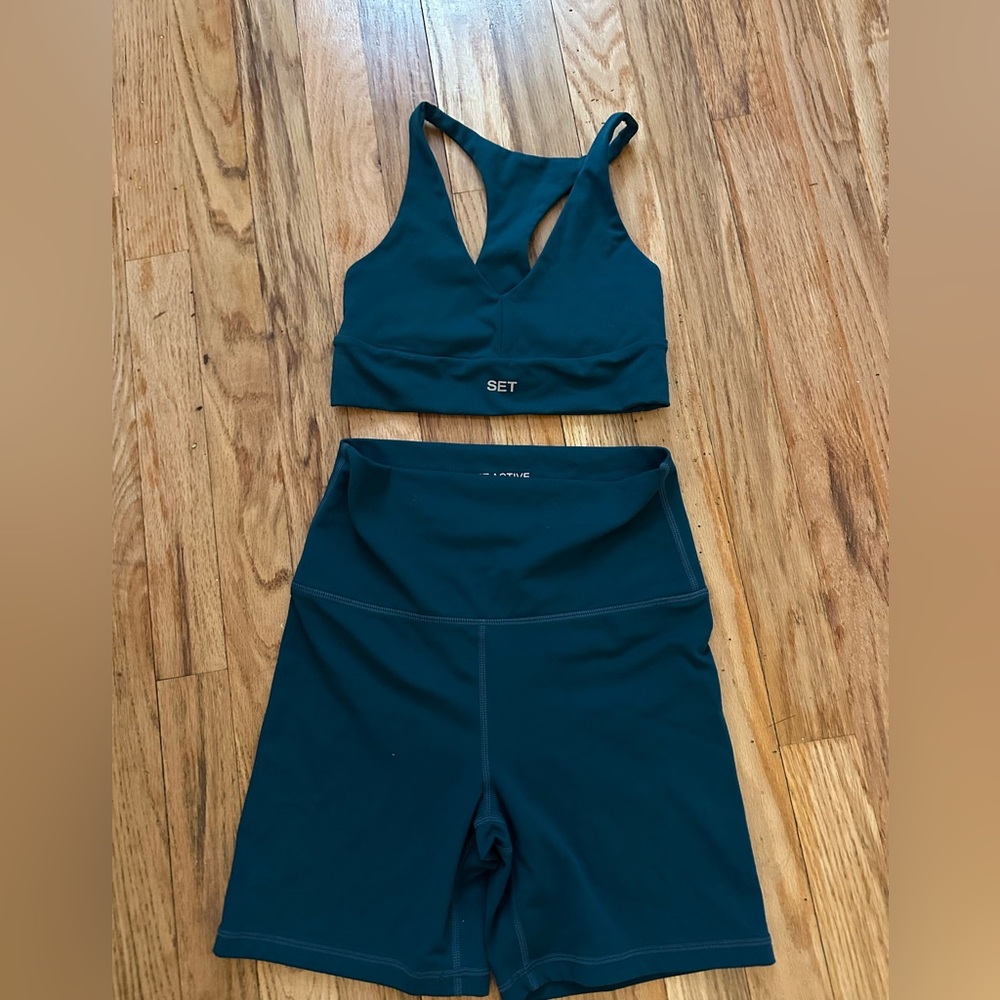 SET Active Teal Sports Bra and Shorts Set